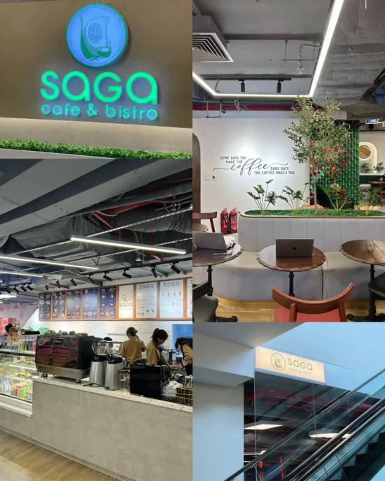 Quán Saga Cafe & Bistro tại tầng B1, tòa Capital Place, 29 Liễu Giai, Ba Đình, Hà Nội là một địa điểm nổi bật nằm trong khu vực trung tâm sầm uất.